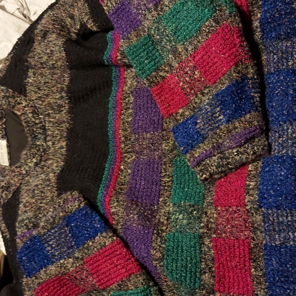 80s vintage wild colored lambswool grandpa sweater. Made in USA